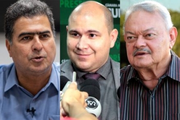 Os candidatos Emanuel Pinheiro, Ablio Jnior e Roberto Frana, que lideram a corrida em Cuiab