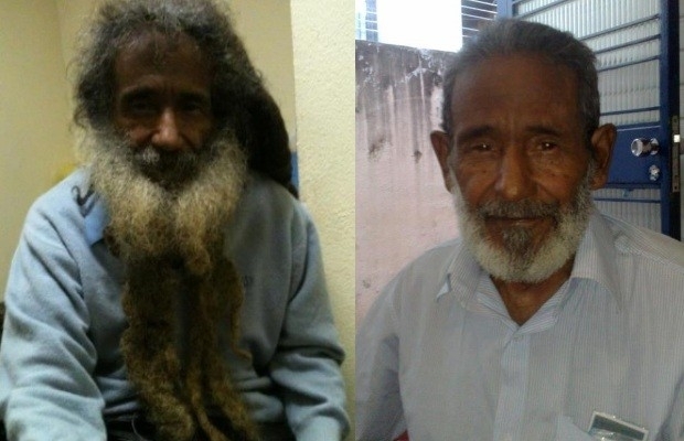 O ex-morador de rua Raimundo Arruda antes e depois da mudana de visual