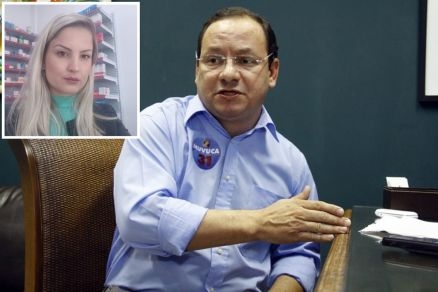 O jornalista Jos Marcondes, conhecido como Muvuca, e Ndia Vilela (detalhe)