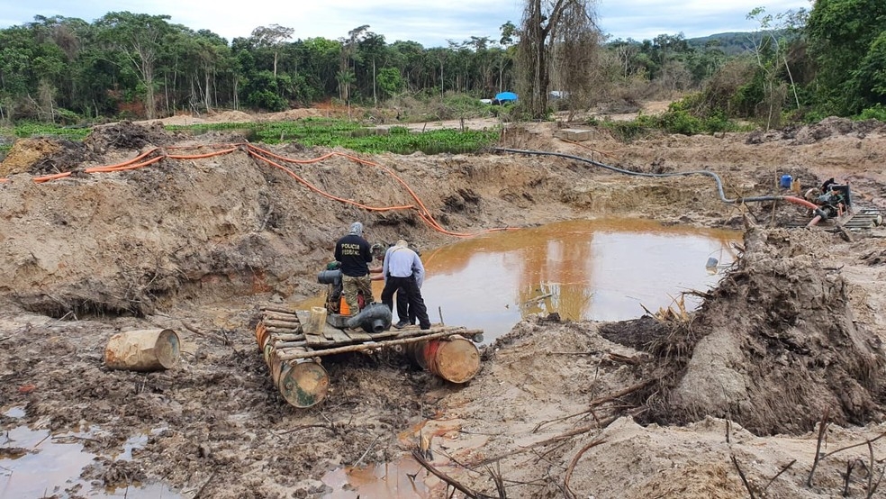 PF desocupa garimpo ilegal de ouro em terra indígena em MT em janeiro deste ano — Foto: Polícia Federal