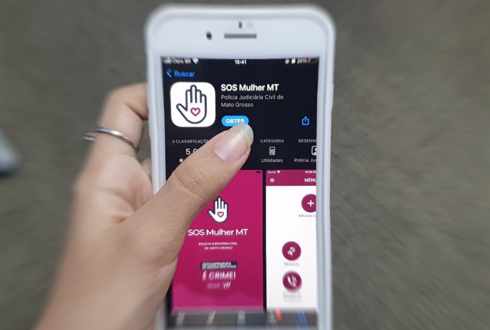 App SOS Mulher est disponvel nas lojas de aplicativo  Foto: Thiago Andrade/g1 MT