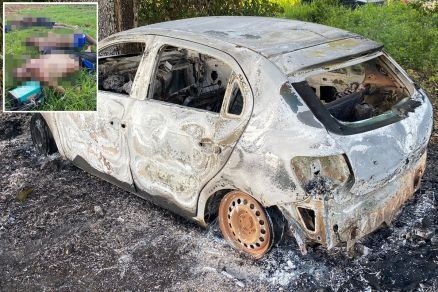 Corpos estavam cados prximo a um veculo carbonizado