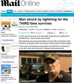 O americano Ben Edwards, que disse ter sido atingido por trs raios, em reportagem do Daily Mail 