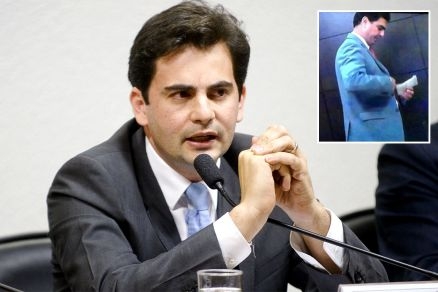 O senador Fbio Garcia; no destaque, Emanuel Pinheiro flagrado enfiando dinheiro no palet