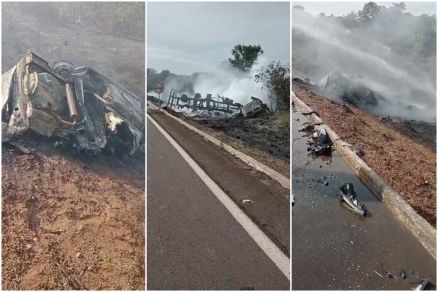 Os veculos foram tomados pelo fogo e pararam s margens da rodovia