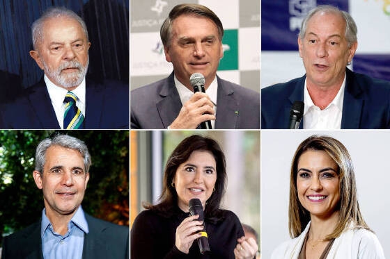 Lula, Jair Bolsonaro, Ciro Gomes, Luiz Felipe d Avila, Simone Tebet e Soraya Thronicke, os seis candidatos convidados ao primeiro debate para a Presid�ncia da Rep�blica