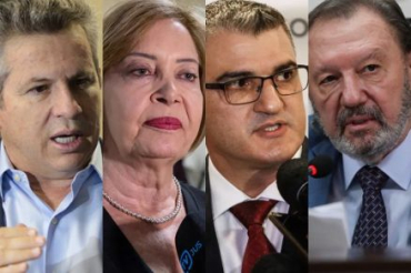 O governador Mauro Mendes, a desembargadora Clarice Claudino, o procurador Jos Borges e o conselheiro Jos Carlos Novelli
