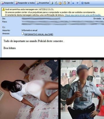 Montagem mostra mensagem e fotos enviadas pelo e-mail da PM