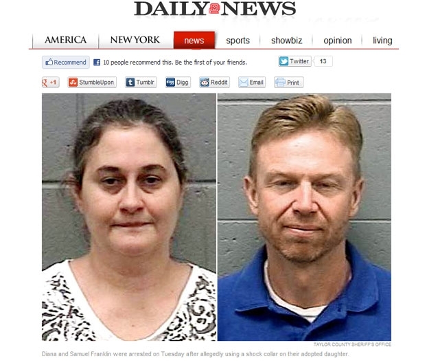 Diana e Samuel Franklin foram presos por obrigarem a filha adotiva a usar um colar que dava choques