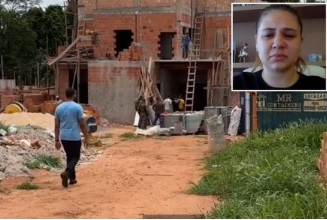 Tauany Micheli (detalhe) e a obra onde trabalhava o assassino