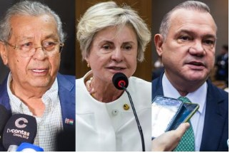 Os senadores Jayme Campos, Margareth Buzetti e Wellington Fagundes