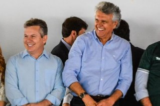 O governador Mauro Mendes e Ronaldo Caiado: aliados