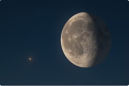 Marte e a Lua, lado a lado.  Foto: Urnia Planetrio