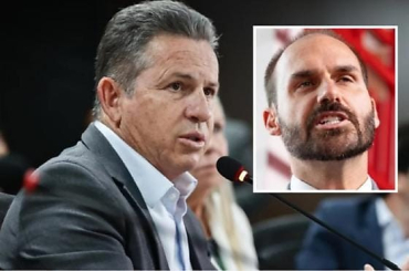Governador de Mato Grosso Mauro Mendes e, no destaque, deputado Eduardo Bolsonaro