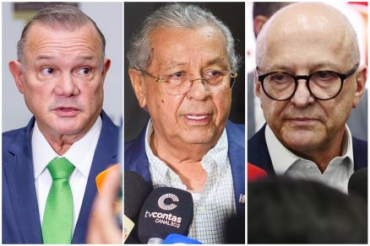 O senador Wellington Fagundes, que lidera, o senador Jayme Campos e o vice-governador Otaviano Pivetta