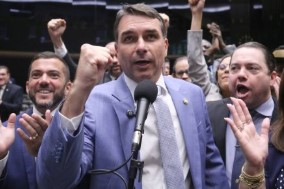 O senador e pr�-candidato � Presid�ncia da Rep�blica, Fl�vio Bolsonaro.