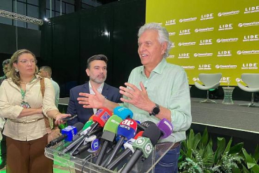 O pr�-candidato � Presid�ncia Ronaldo Caiado, do PSD, durante entrevista em evento em Cuiab�