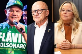 Os candidatos Wellington Fagundes, Otaviano Pivetta e Natasha Slhessarenko