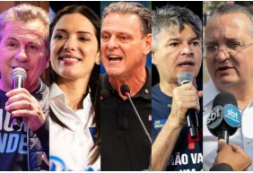 Os candidatos Mauro Mendes, Janaina Riva, Carlos F�varo, Jos� Medeiros e Pedro Taques