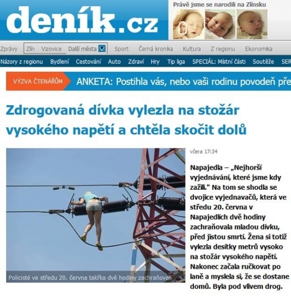 Sob efeitos de drogas, mulher subiu em torre de alta tenso pensando que era ponte.