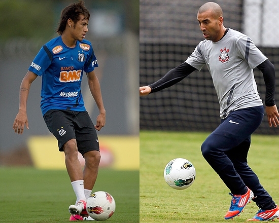 Fotomontagem com o santista Neymar e o corintiano Emerson
