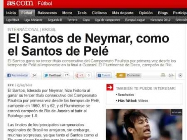 Jornais espanhois, como o AS, repercutiram a nova conquista do Santos, comandado por Neymar