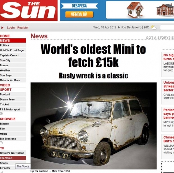 Veculo ser leiloado no dia 30 de abril em Londres.