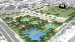 Concepo arquitetnica do que seria o Fan Fest, no atual Parque de Exposies da Acrimat