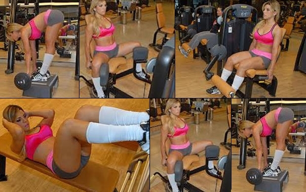 Miss Bumbum Brasil Rosana Ferreira malha em academia.