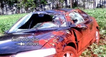 Carro capotou e parou em uma lavoura de soja