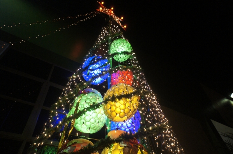 �rvore de natal utilizando cerca de 3 mil copos descart�veis torna a UNED um ponto tur�stico de Diamantino