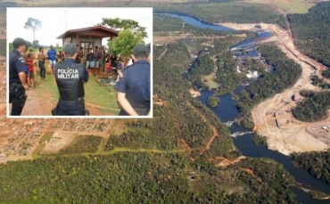 Pms foram chamados para monitorar a ocupao, na entrada da usina, em Aripuan 