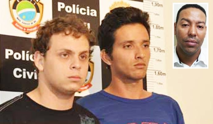 Daniel e Mayon, ao serem presos pela PRF/MS; no destaque, Damio, que os contratou para o crime