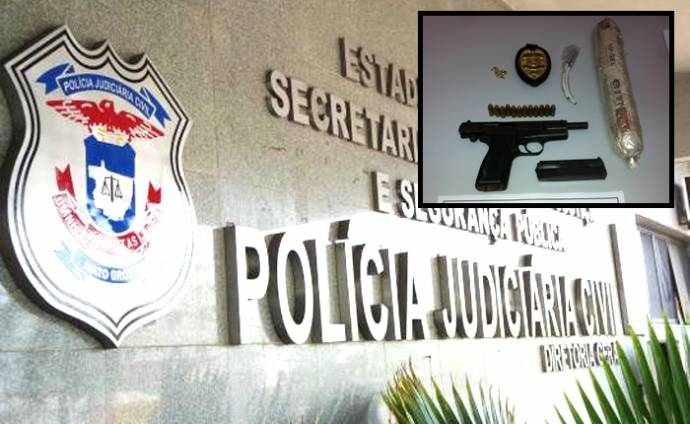 Policiais civis apreenderam com o menor de 17 anos uma pistola 9mm e dinamite