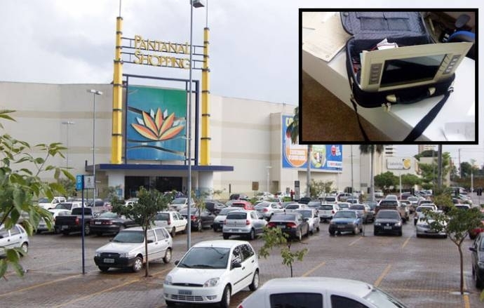 O equipamento (destaque) foi instalado no caixa do Banco Santander, no Pantanal Shopping