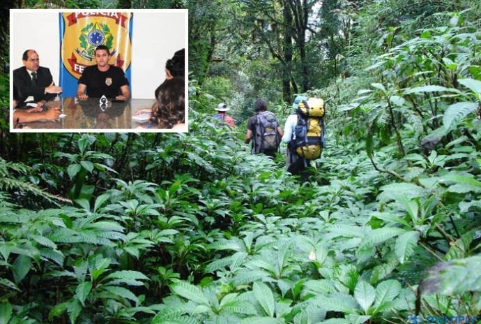 Delegado Severo (destaque) explicou com o trfico fazia o transporte da droga pela mata, na fronteir