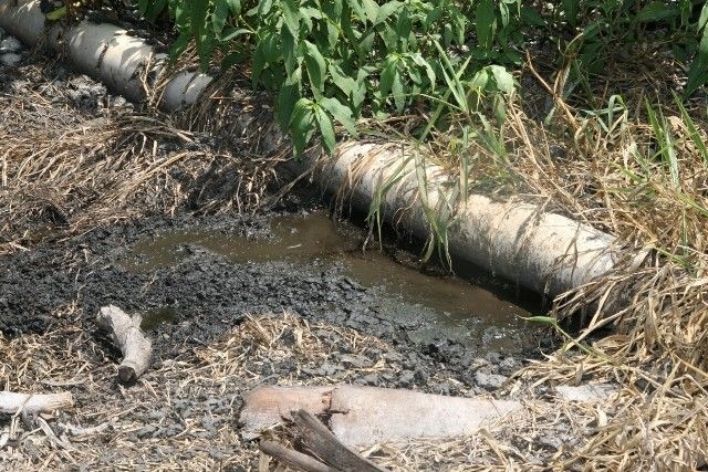 Possvel vazamento em cano que transporta dejetos deixa crosta no caminho