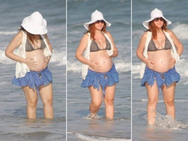 Carolinie Figueiredo e seu barrig�o: dia de cuidar de si e da filhota 