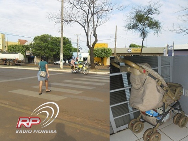 Carrinho com beb foi atingido por motocicleta na faixa de pedestres.