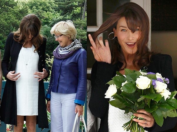 Carla Bruni mostra sua barriguinha para outra primeira-dama, mas escorrega na elegncia ao exibir dentes sujos de batom