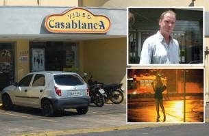 Fachada do Video Casablanca, que pertencia ao empresrio; no destaque superior, delegado Garcia