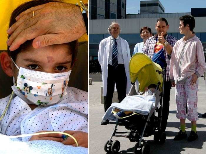 O pequeno Ibai Uriarte, de quatro anos, deixou o hospital hoje acompanhado de seus pais. Ele recebeu cinco rgos ao mes