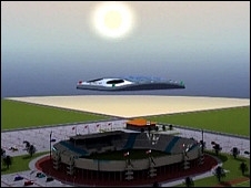 Aparelho comandado por controle remoto flutuaria sobre estdios