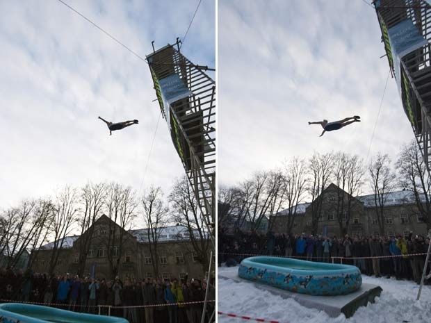 O norte-americano Darren Taylor superou seu prprio recorde mundial ao saltar de 11,03 metros de altura em um piscina co