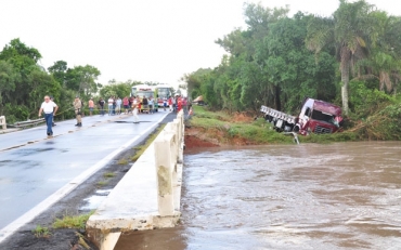 Cabeceira da ponte desabou em rio por causa da forte chuva